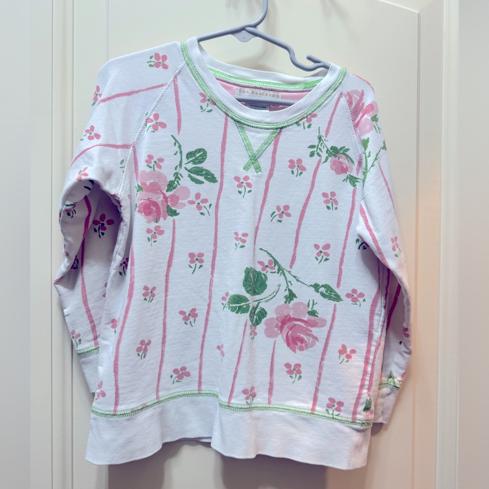 TBBC Floral Classic Comfy Crewneck Pink and Green Kids Sweatshirt- size 5